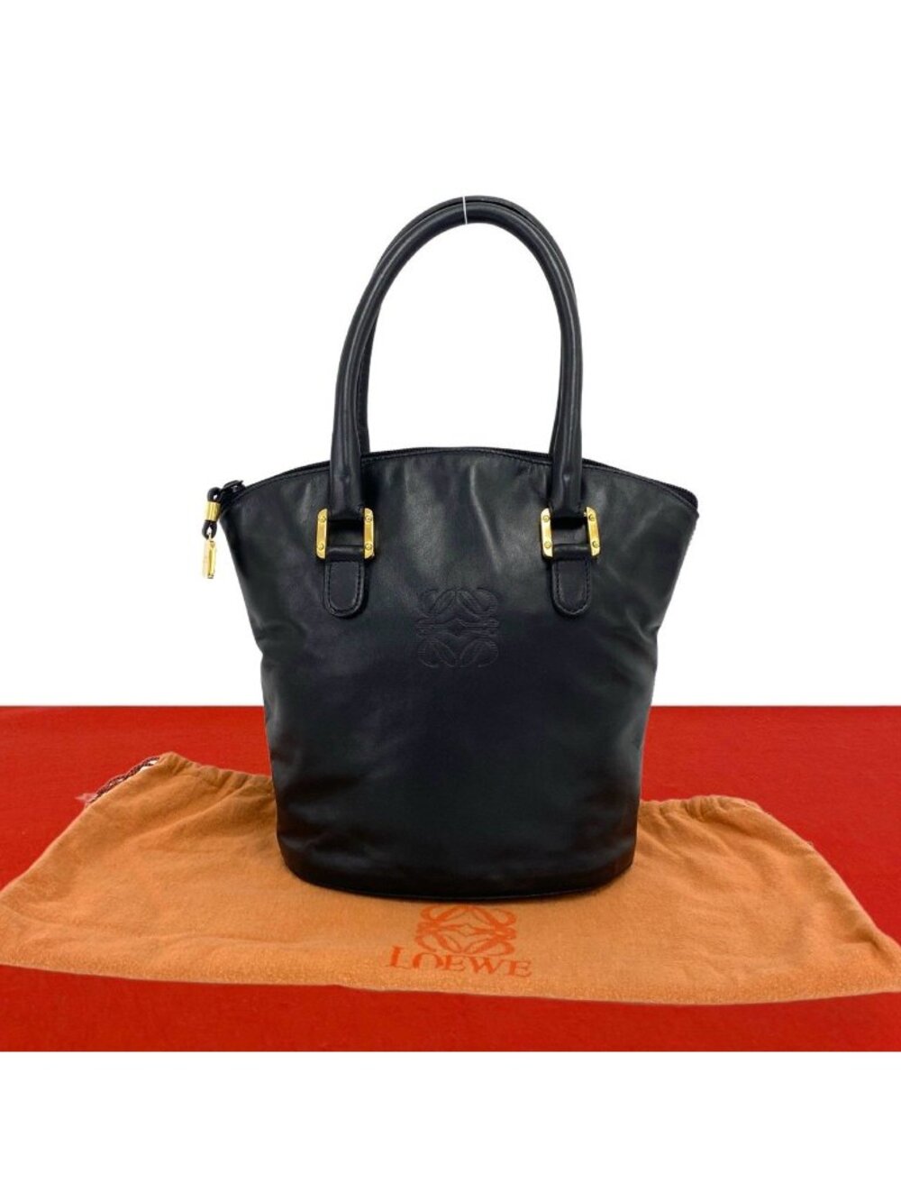 Loewe Vintage Anagram Logo Leather Handbag Mini Tote Black